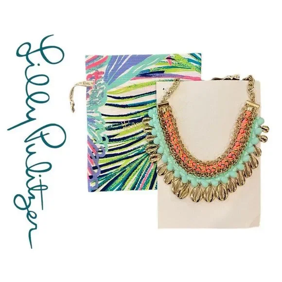 Lilly Pulitzer Sparkling Sands Shells Statement Necklace Dust Bag $88 NWT‎ - Main Image